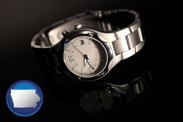 a wristwatch on a black background, with reflection - with Iowa icon