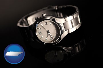 a wristwatch on a black background, with reflection - with Tennessee icon