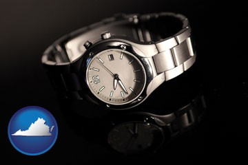 a wristwatch on a black background, with reflection - with Virginia icon