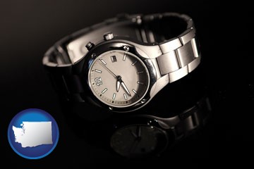 a wristwatch on a black background, with reflection - with Washington icon